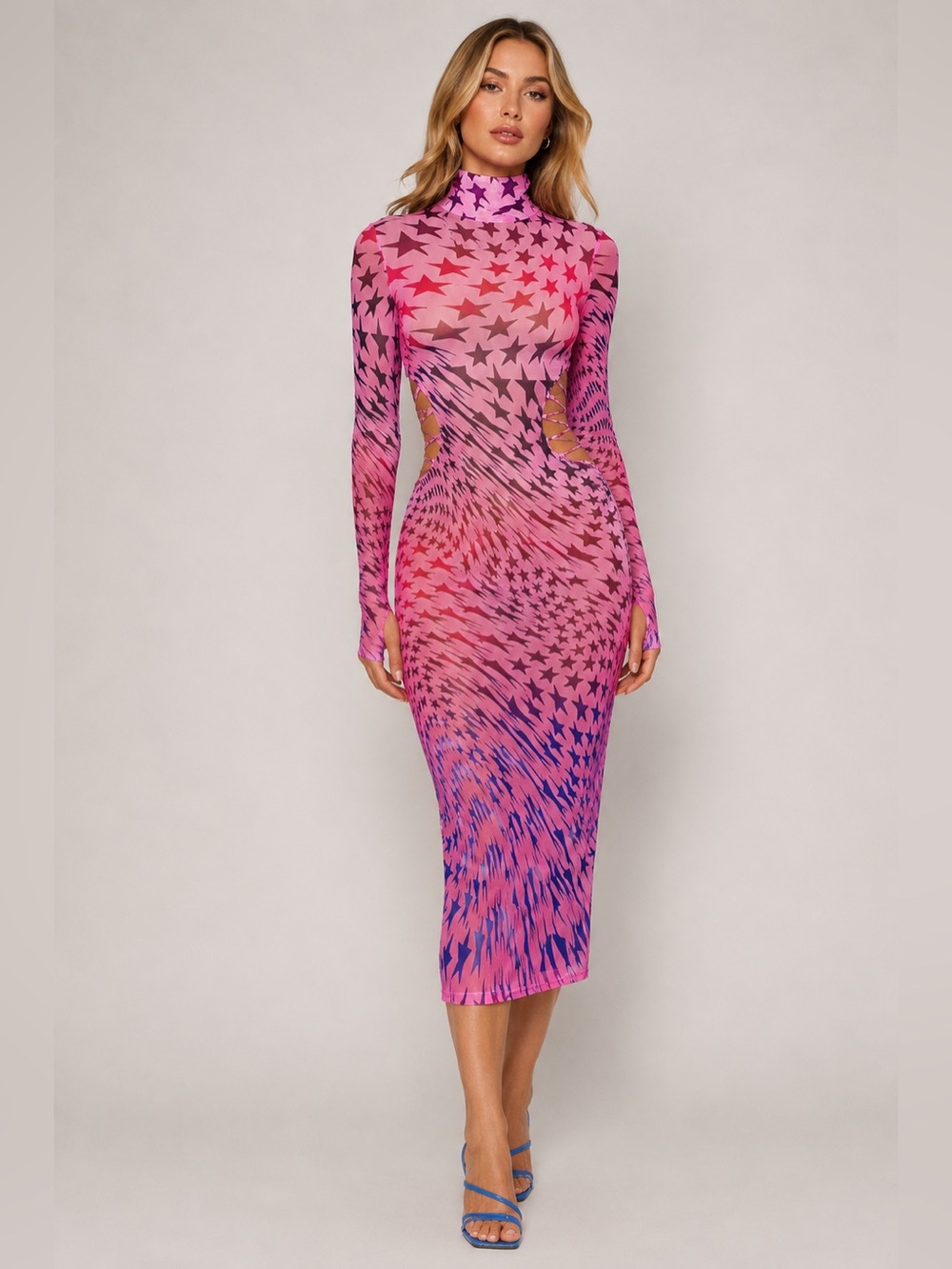 AFRM Juniper Abstract Pink Star Cutout Mesh Dress – Size L – NWOT